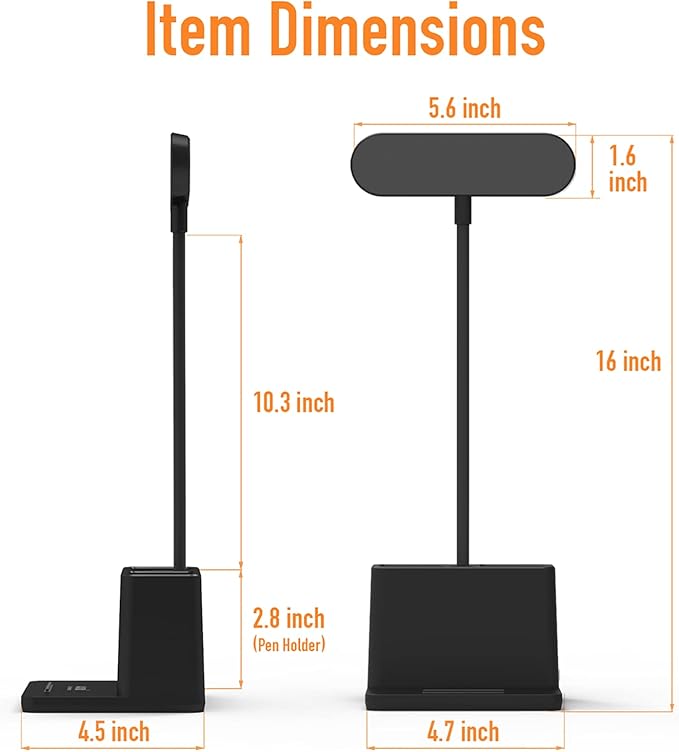 AXX LED Desk Lamp for Home Office, Battery Operated Desk Light for Computer/Desktop - Black, Small, Cute, 3 Way, Rechargeable, Flexible Gooseneck, Pen Holder - Study Table Lamp for Bedroom Reading - LeafyLoom