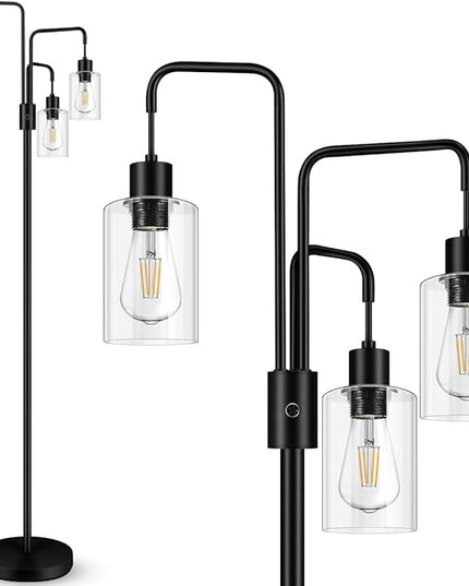 BoostArea Industrial Floor Lamp for Living Room,Glass Lampshade,Modern Stand Up Lamp with 3 Light,Simple Design Floor Lamp for Bedroom, Living Room, Office, Kids Room, Reading - LeafyLoom