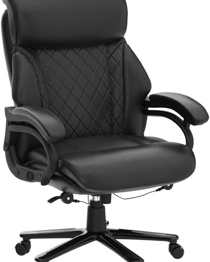 Big and Tall Office Chair 400lbs-Heavy Duty Executive Desk Chair with Extra Wide Seat, High Back Ergonomic Leather Computer Chair with Tilt Rock&Tension, Padded Armrests-Diamond Black - LeafyLoom