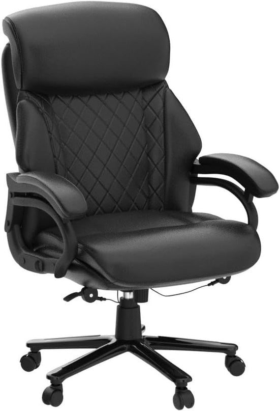 Big and Tall Office Chair 400lbs-Heavy Duty Executive Desk Chair with Extra Wide Seat, High Back Ergonomic Leather Computer Chair with Tilt Rock&Tension, Padded Armrests-Diamond Black - LeafyLoom