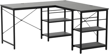 Bestier L Shaped Desk with Shelves 86 Inch Reversible Corner Computer Desk or 2 Person Long Table for Home Office Large Gaming Writing Storage Workstation P2 Board with 3 Cable Holes, Carbon Fiber - LeafyLoom