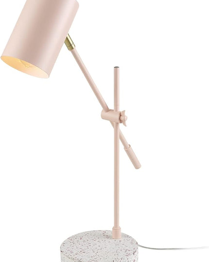 Globe Electric 30292 18" Desk/Table Lamp, Matte Pink, Matte Brass Accent, Terrazzo Base, Adjustable Height, Balance Arm, in-Line Rocker On/Off Switch, Adjustable Lamp, Home Office Accessories - LeafyLoom