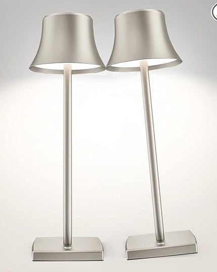 Cordless Table Lamp, Rechargeable Battery 5000mAh Metal Aluminum Housing USB LED Portable Powered Desk Lamp, 2 Levels Brightness Night Light for Restaurants Bedroom Outdoor (2Pack-Silver) - LeafyLoom