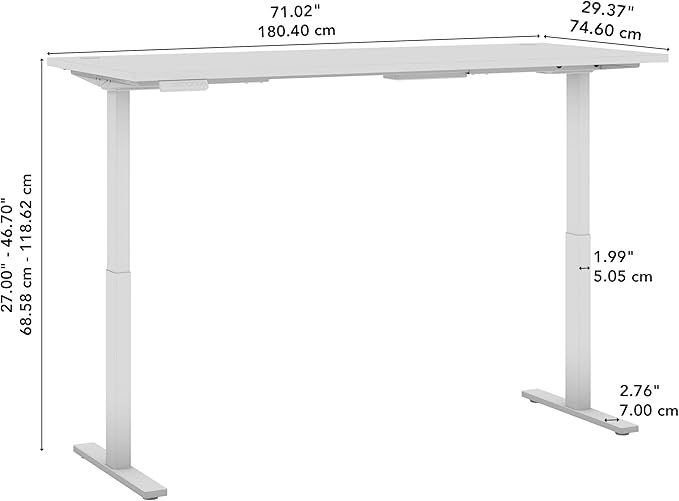 Bush Business Furniture Move 60 Series 72W x 30D Electric in Natural Elm with Black Base, Ergonomic Sit-Stand Computer Table for Home and Professional Office - LeafyLoom