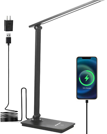 Eye-Caring Table Lamp with 3 Brightness Levels - 7W, 6000K, Black - Illuminate Your Workspace with Our Adjustable LED Desk Lamp - Perfect for Work, Study, and Reading - Adapter Included - LeafyLoom