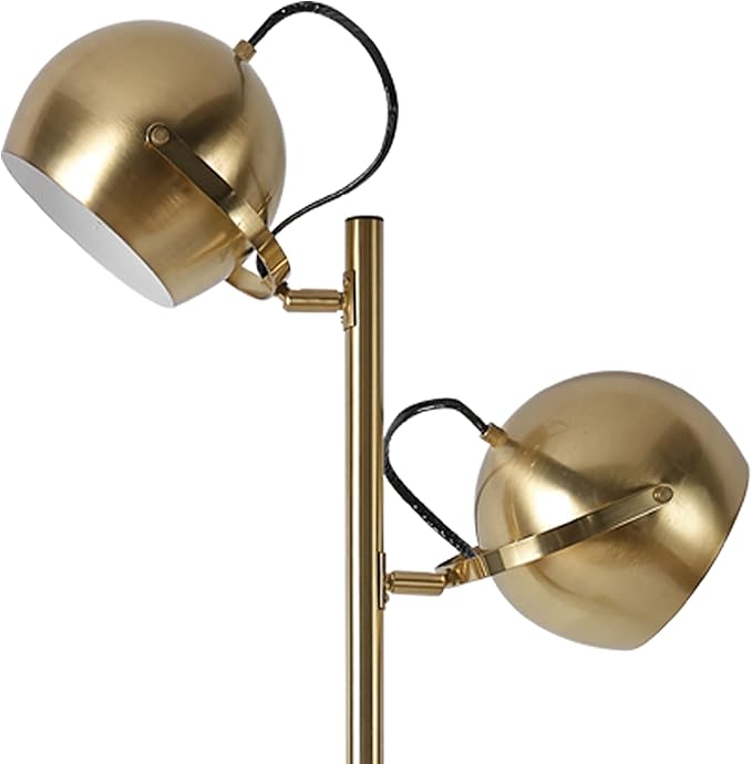 Globe Electric 67515 61" 2-Light Floor, Matte, Adjustable Lamp Heads, in-Line On Off Foot Switch, Miles (Brass) - LeafyLoom