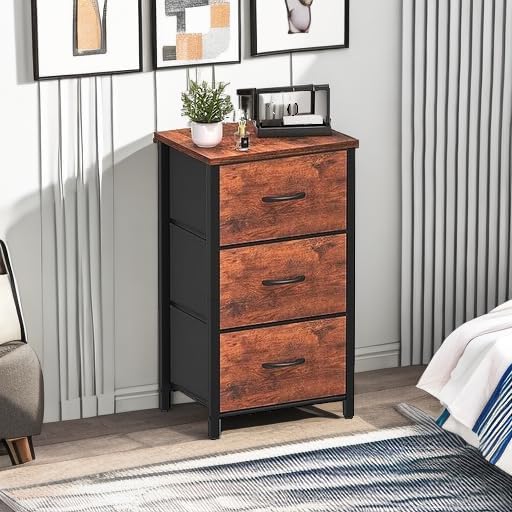 Yoobure Nightstand with 3 Fabric Drawers, Storage Drawers Small Dresser for Bedroom, Night Stands Bedside Tables Closet Drawers Dressers & Chests Organizer Unit Fabric Dresser for Hallway College Dorm - LeafyLoom