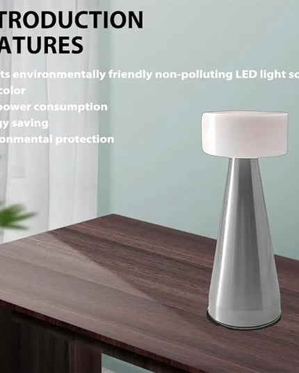 Portable Metal LED Table Lamp, Cordless Metal Desk Lamp, Touch Control Rechargeable Lamp,3-Levels Brightness Room Decor Desk Lamp,Bedside Lamp,Dining Room Lamp (Silver) - LeafyLoom