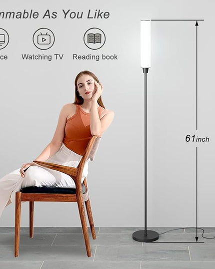 Floor Lamp with Remote Control,Bright Floor Lamps for Living Room/Bedroom/Office, Stepless Adjustable 3000K-6000K Colors and 10-100% Brightness,Standing Light with Foot Switch (Black) - LeafyLoom