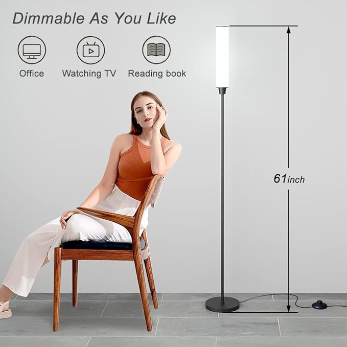 Floor Lamp with Remote Control,Bright Floor Lamps for Living Room/Bedroom/Office, Stepless Adjustable 3000K-6000K Colors and 10-100% Brightness,Standing Light with Foot Switch (Black) - LeafyLoom