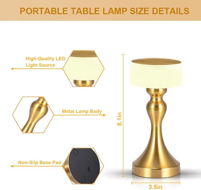 Portable LED Desk Lamp - 3-Color Touch Control,3-Levels Brightness,Rechargeable Battery,Ideal Bedside Lamp for Nightstand,Bedroom, Living Room - LeafyLoom