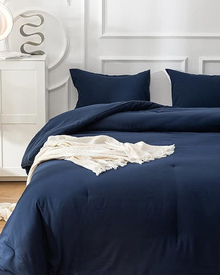 Solid Navy Comforter Set Cal King Navy Blue Bedding Set Soft Pure Navy Blue Bedding Quilt Men Navy Blue Blanket Women Breathable Durable Bed Comforter Set Dark Navy Blue Bedding Set Cal King - LeafyLoom