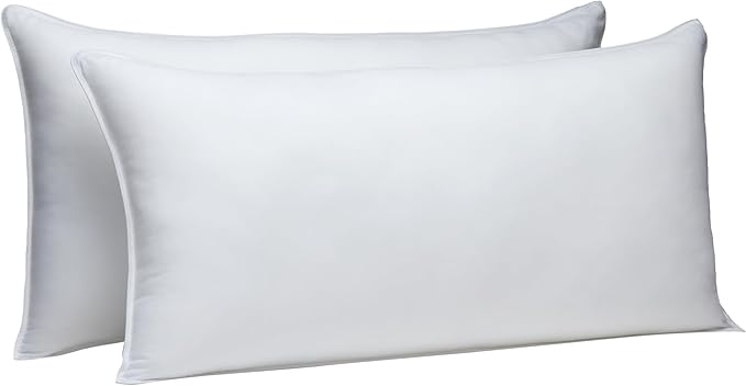 Amazon Basics Down-Alternative Pillows, Soft Density for Stomach and Back Sleepers - 20 x 36 inches, 2-Pack, White - LeafyLoom
