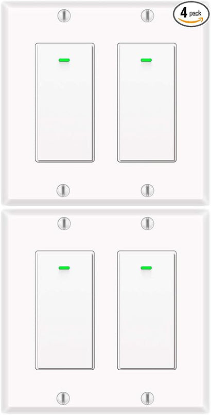 Alexa Light Switch, Double Smart WiFi Light Switches, Smart Switch 2 Gang Compatible with Alexa and Google Home, Neutral Wire Needed, with Remote Control, Timing Schedule, No hub Required (4Pack) bekca