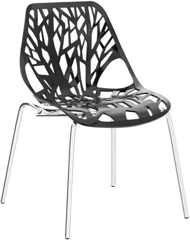CangLong Modern Mid Century Plastic Shell Hollow Matal Legs Dining Chairs, set of 4, Black - LeafyLoom