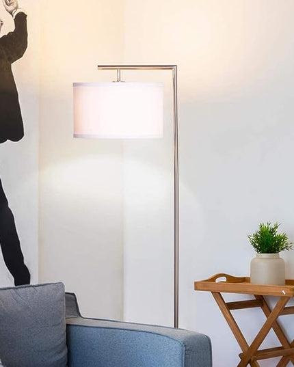 Brightech Montage Modern Floor lamp, LED Floor Lamp for Living Rooms & Offices - Tall Standing Lamp for Bedroom Reading - Corner Pole Lamp for Contemporary Home Decor - Satin Nickel - LeafyLoom