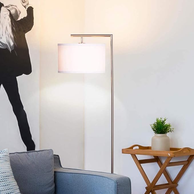 Brightech Montage Modern Floor lamp, LED Floor Lamp for Living Rooms & Offices - Tall Standing Lamp for Bedroom Reading - Corner Pole Lamp for Contemporary Home Decor - Satin Nickel - LeafyLoom