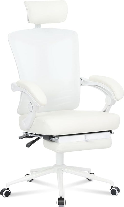 Vonesse Ergonomic Office Chair with Spring Cushion High Back Computer Mesh Office Chair with Footrest Big and Tall Office Chair High Back Home Office Chair for Heavy People Desk Chair White - LeafyLoom