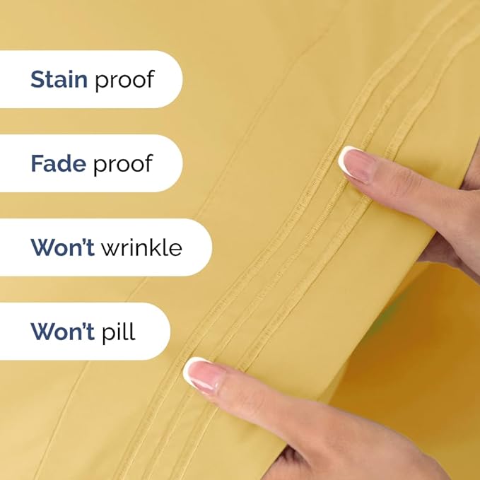 Twin Size 3 Piece Sheet Set - Comfy Breathable & Cooling Sheets - Hotel Luxury Bed Sheets for Women & Men - Deep Pockets, Easy-Fit, Extra Soft & Wrinkle Free Sheets - Yellow Oeko-Tex Bed Sheet Set - LeafyLoom