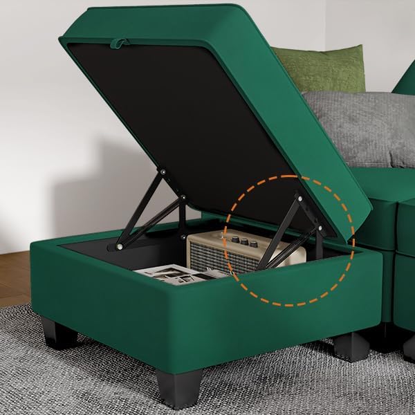 Modular Sectional Sofa, Convertible Sectional Couches for Living Room U Shaped Sectional Sofa Couch with Storage Ottoman, High Supportive 6 Seats Reversible Sectionals 113'' with Chaise, Green - LeafyLoom