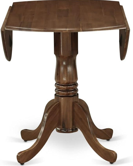 East West Furniture DMGA3-AWA-03 3 Piece Dinette Set for Small Spaces Contains a Round Dining Table with Dropleaf and 2 Brown Linen Fabric Parsons Dining Chairs, 42x42 Inch, Walnut - LeafyLoom