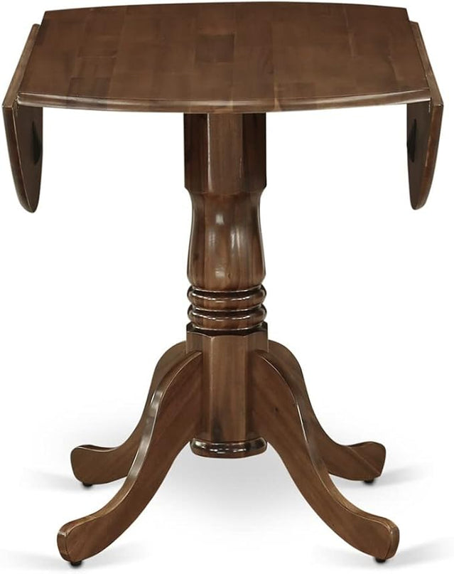 East West Furniture DMGA3-AWA-03 3 Piece Dinette Set for Small Spaces Contains a Round Dining Table with Dropleaf and 2 Brown Linen Fabric Parsons Dining Chairs, 42x42 Inch, Walnut - LeafyLoom