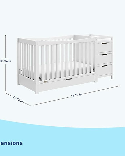Graco Remi 4-In-1 Convertible Crib & Changer With Drawer (White) – GREENGUARD Gold Certified, Crib And Changing-Table Combo, Includes Changing Pad, Converts To Toddler Bed, Full-Size Bed - LeafyLoom