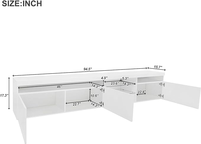NicBex TV Stand for 100 Inch TV LED Gaming Entertainment Center Media Storage Console Table with 2 Glass Shelves and LED Color Changing Lights for Living Room,Bedroom,94.50 Inch,White - LeafyLoom
