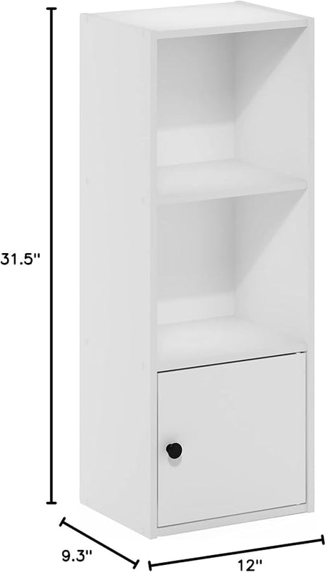 Furinno Luder Shelf Bookcase with 1 Door Storage Cabinet, White - LeafyLoom