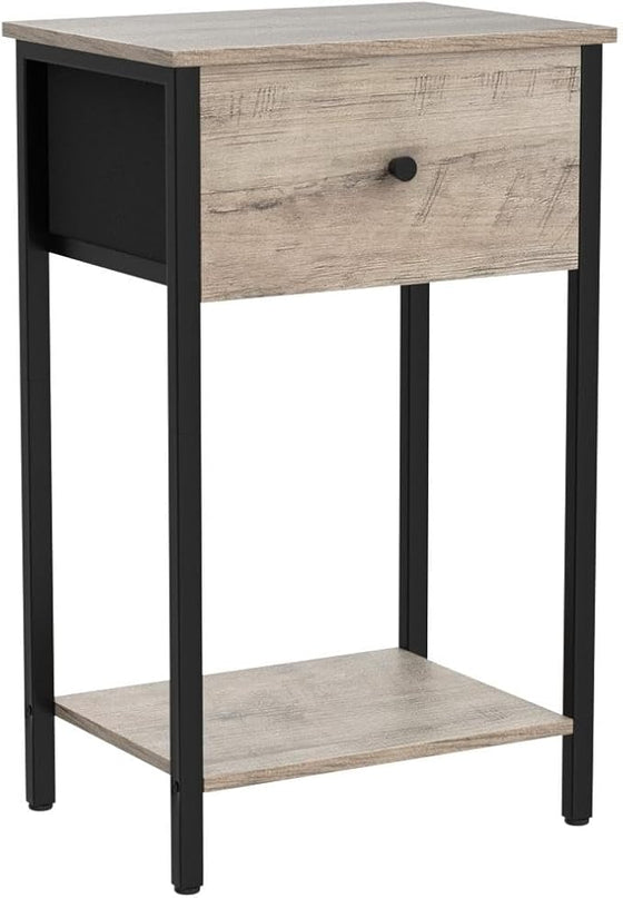 VASAGLE Nightstands, Set of 2, Side Table with Fabric Drawer, 24-Inch Tall End Table with Storage Shelf, Bedroom, Greige and Black ULGS221B02 - LeafyLoom