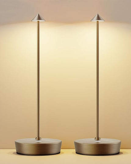 Cordless Rechargeable Table Lamp, 6000mAh Outdoor Waterproof Battery Operated Table Light LED Touch Dimmable Desk Lamps for Patio Dining Restaurant Home Living Room Set of 2 Bronze - LeafyLoom