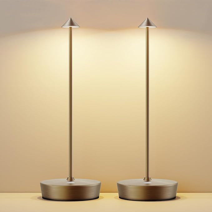 Cordless Rechargeable Table Lamp, 6000mAh Outdoor Waterproof Battery Operated Table Light LED Touch Dimmable Desk Lamps for Patio Dining Restaurant Home Living Room Set of 2 Bronze - LeafyLoom