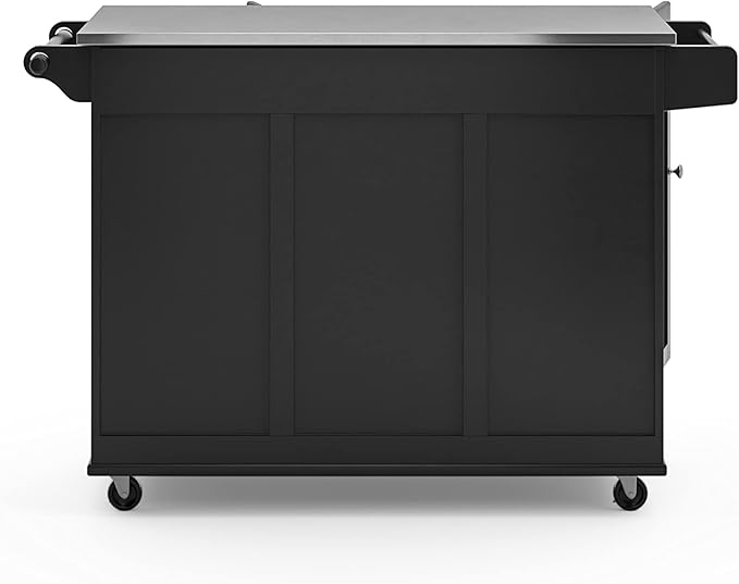 Homestyles Kitchen Cart with Stainless Steel Metal Top, Rolling Mobile Kitchen Island with Storage and Towel Rack, 54 Inch Width, Black - LeafyLoom