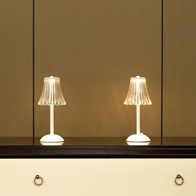 Cordless Table Lamp for Kitchen Home,Table,Dining Room, Gold Rechargeable Lamps, USB Charge 12'' Tall LEDPortable Outdoor Indoor Table Lamp with Dimmer (Flower-White) - LeafyLoom
