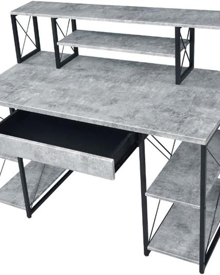 Acme Amiel Wooden 1-Drawer Writing Desk in Faux Concrete and Black - LeafyLoom