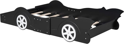 Car Shaped Toddler Bed with Wheels,Racecar Platform Beds W/Safety Guardrail,Slats Support,Stylish Design,Easy Assembly,Wood Twin Bedframe for Boys Toddlers Kids Teens Bedroom,Black - LeafyLoom