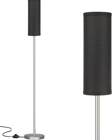 Ambimall Floor Lamp for Living Room - Pole Lamps for Bedrooms, Silver Standing Lamps with Black Shade, 66'' Tall Lamp for Office, Minimalist Floor Lamp for Home Decor - LeafyLoom