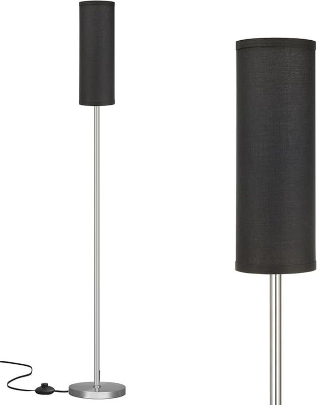 Ambimall Floor Lamp for Living Room - Pole Lamps for Bedrooms, Silver Standing Lamps with Black Shade, 66'' Tall Lamp for Office, Minimalist Floor Lamp for Home Decor - LeafyLoom