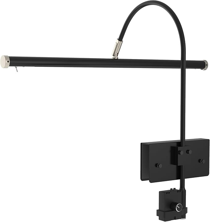 Cocoweb 19" LED Grand Piano Light in Black with Satin Nickel Accents with Dimmer Clip - LeafyLoom