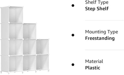 FUNLAX Cube Storage Shelf, 9 Storage Cubes Closet Organizers and Storage Portable Cube Storage Organizer Plastic Bookshelf Bookcase for Study Room, Bedroom, Office, White - LeafyLoom