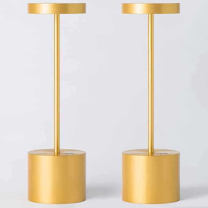 2 Pack Cordless Table Lamp Rechargeable Outdoor Waterproof Portable Battery Operated LED Table Light - for Home Restaurant Desk Bar Patio Kitchen Dinning Party (Gold) - LeafyLoom