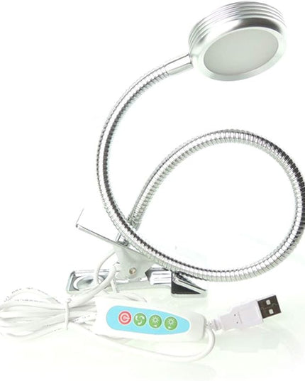 Dimmable Clip on Clamp LED Gooseneck Desk Light Lamp, Clip-on 3 Color Changeable Reading Lights, C-Clamp Nightlight, USB Port (Silver (3 Color Temperature)) - LeafyLoom
