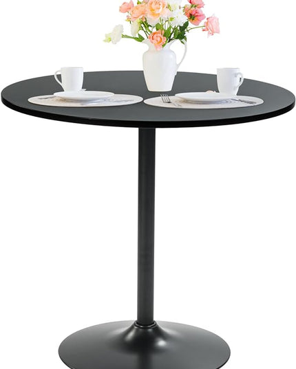 FurnitureR 31.5" Mid-Century Round Dining Table for 2-4 People with Pedestal Base for Home Office Living Room Kitchen Leisure, 31.5 inches, Black - LeafyLoom