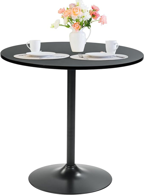 FurnitureR 31.5" Mid-Century Round Dining Table for 2-4 People with Pedestal Base for Home Office Living Room Kitchen Leisure, 31.5 inches, Black - LeafyLoom