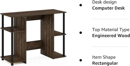 Furinno Jaya Computer Study Desk, Columbia Walnut/Black - LeafyLoom