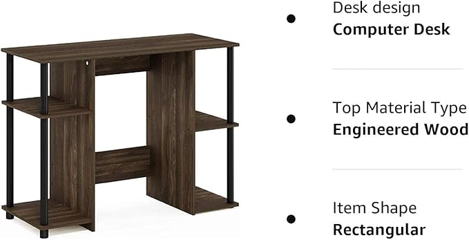 Furinno Jaya Computer Study Desk, Columbia Walnut/Black - LeafyLoom