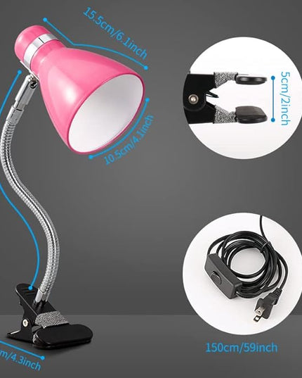 Metal Desk Lamps Clip on Lamp Clip on Light Portable Clamp On Reading Light,Eye-Caring Study Table Lamp with Flexible Goose Neck for Bedroom and Office Home Lighting (Rose red) - LeafyLoom