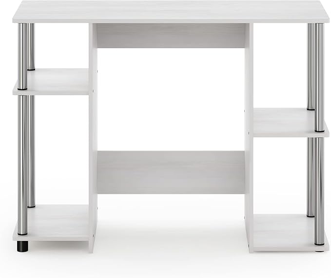Furinno Jaya Computer Study Desk, White Oak/Stainless Steel - LeafyLoom