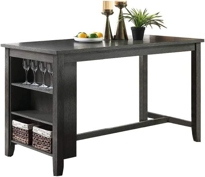 NicBex 60Inch Rectangular Dining Table,Counter Height Kitchen Table with Solid Wood Tabletop and Storage Shelves for 4 to 6,Dining Room Table for Kitchen,Small Space,Dining Living Room,Easy Clean,Gray - LeafyLoom