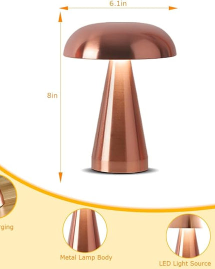 Portable Metal Desk Lamp,3-Color Touch Control, Rechargeable Battery - Ideal Bedside Lamp for Bedroom Nightstand - LeafyLoom